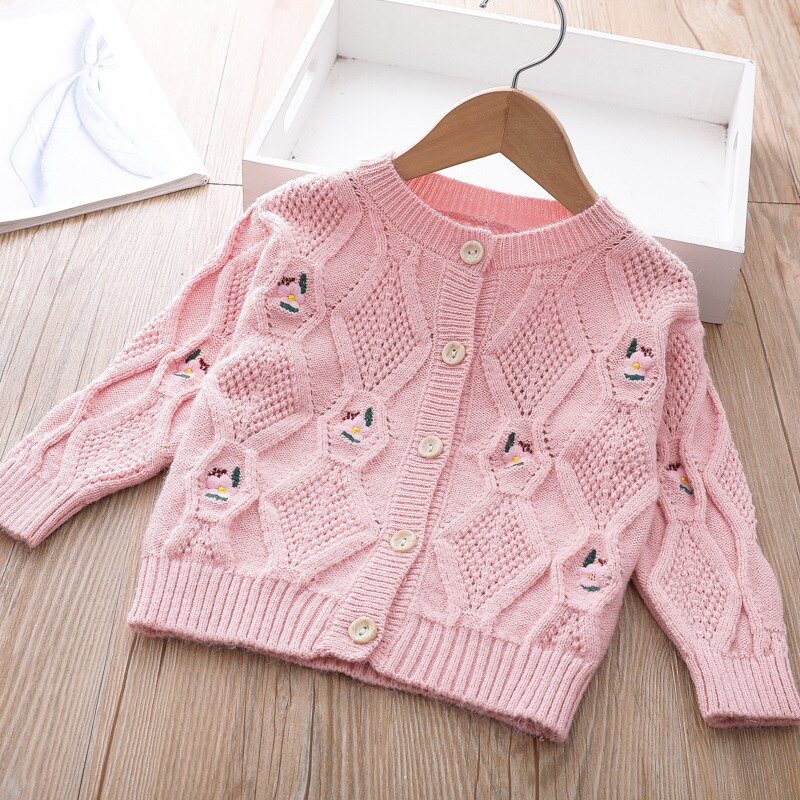 Bebê meninas casaco cardigan primavera moda infantil bonito malha roupas crianças jaqueta de algodão tricô camisola roupas para a menina: Rosa / 24 m