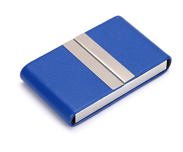 PU Leather Business Card Holder For Man Aluminum Bank Credit Card Case Protection RFID Blocking Organizer: Blue