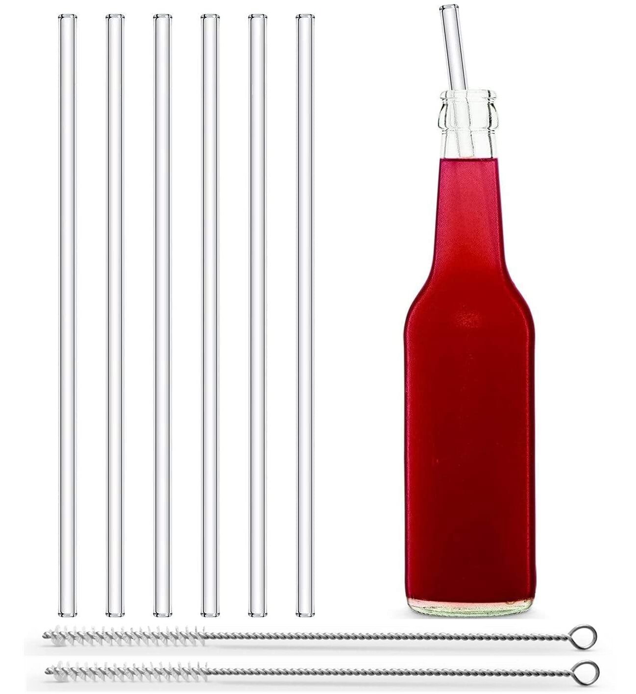 25cm lange glasssugerør, klare gjenbrukbare glasssugerør sett med børster miljøvennlige sugerør i glass for smoothie milkshake