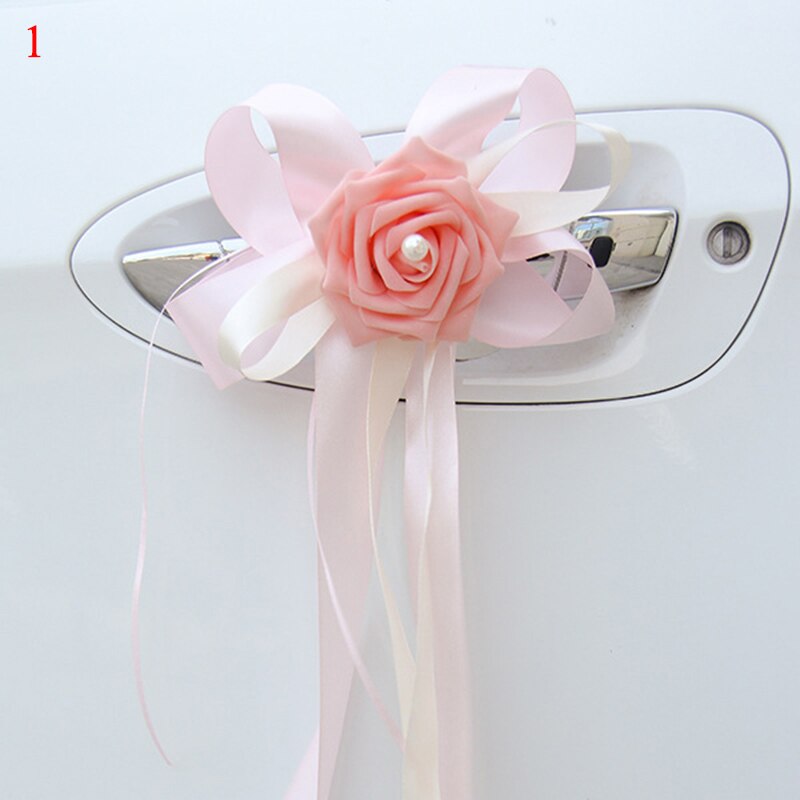 1 Pc Deurgrepen Mooie Party Festival Supplies Achteruitkijkspiegel Trouwauto Bloem Knoop Lint Decoraties 12 Kleuren 17x35cm: 1