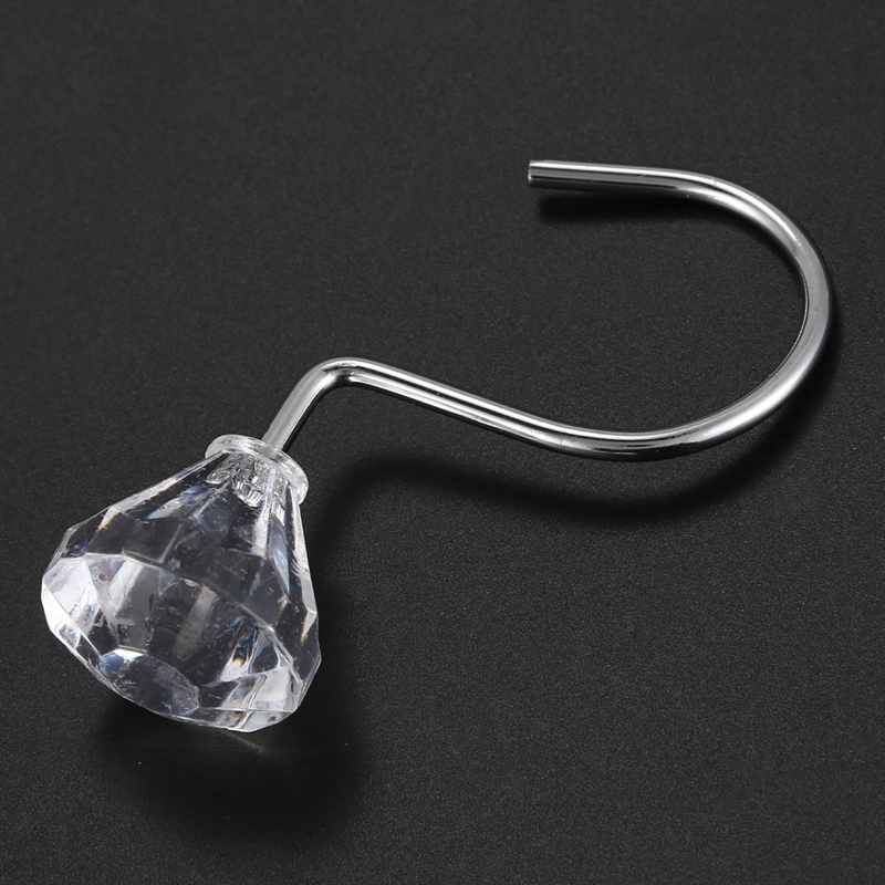 Pack of 12 Shower Curtain Hooks Diamante Style Acrylic + metal