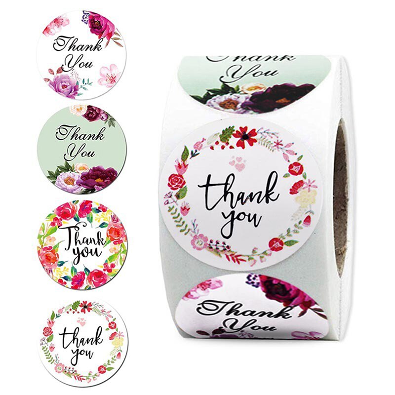 500 stuks/rol bloemen bedankstickers voor zegellabels, briefpapierstickers, plakboeken, kerststickers, decoratie