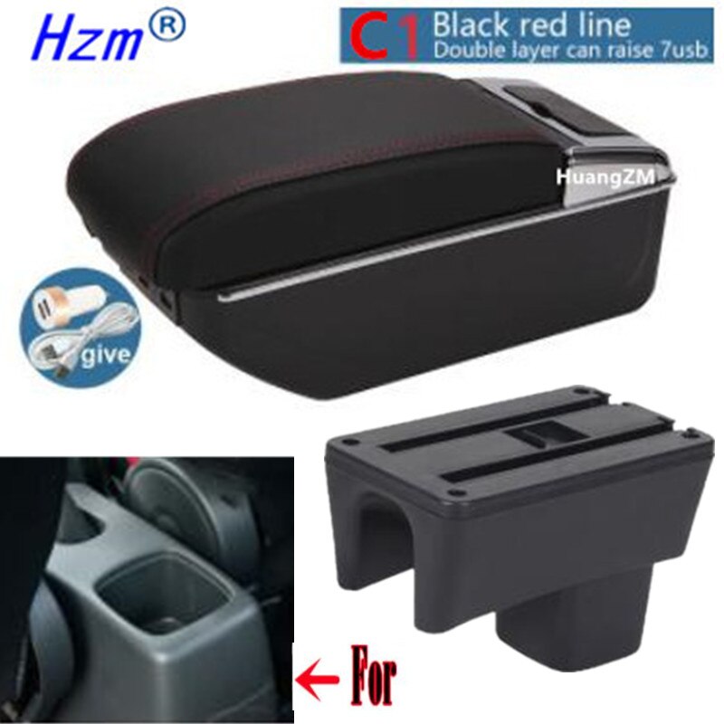 Centre Console Storage Box For Suzuki Swift 2005 Armrest Arm Rest Rotatable Car accessories: C1 style red line