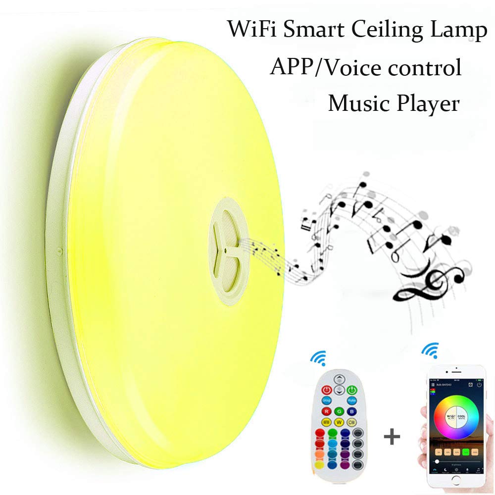 Smart Plafondlamp 24W Wifi Plafondlamp met Bluetooth Speaker, Dimbare, Multicolor, voice Control & APP Control & Afstandsbediening