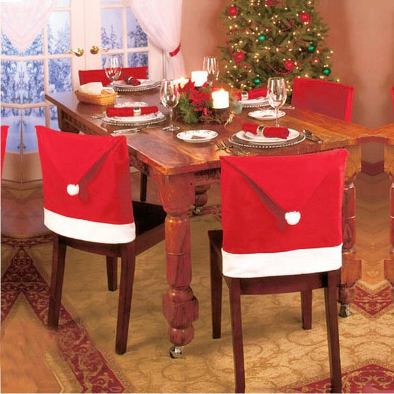 Kerst 1Pc Kerstman Stoel Cover Non-woven Tafel Rode Hoed Stoel Achterkant Kerstversiering moet-Hebben Familie