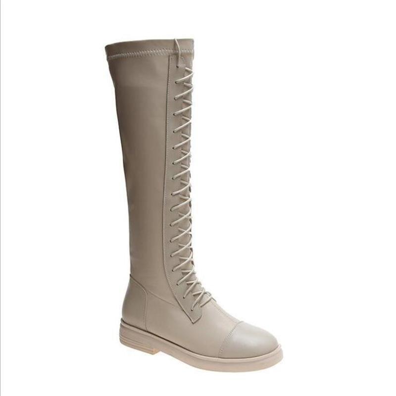 Botas altas de otoño e invierno con tiras delanteras juveniles, impermeables, transpirables, botas elásticas para mujer que aumentan la altura.