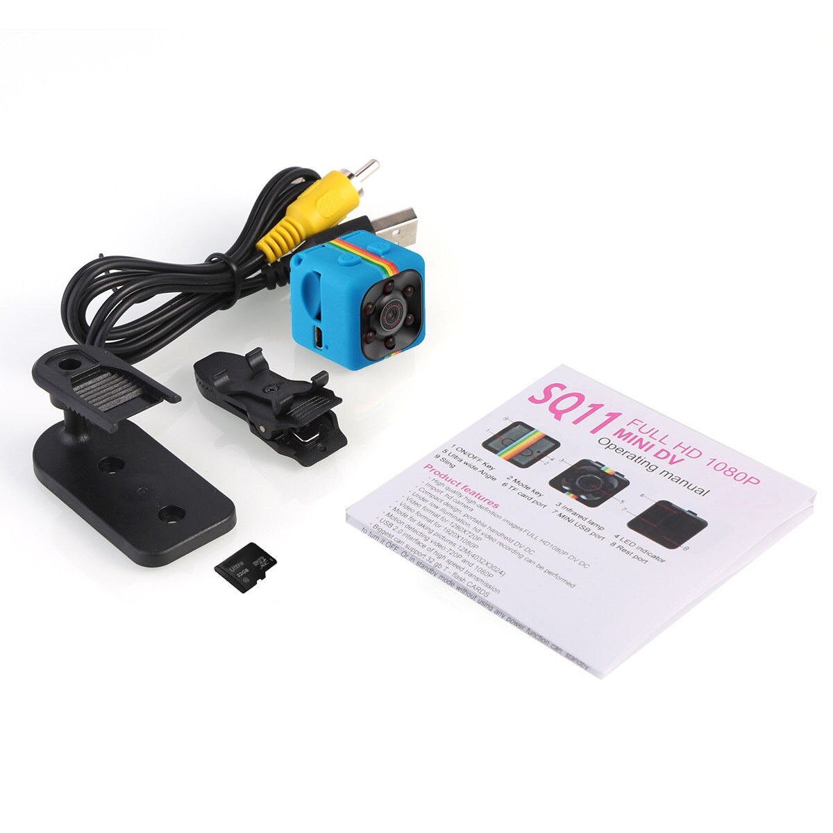 Sq11 mini hd kamera trådløs 1080p hjem sikkerhed nattesyn bevægelsesdetektering blå