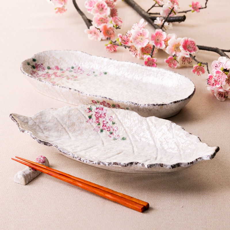 12 tommer blomster trykt under glaserede keramiske fade og plader porcelæn oval japan zakka stil sushi porcelæn bestik porcelæn