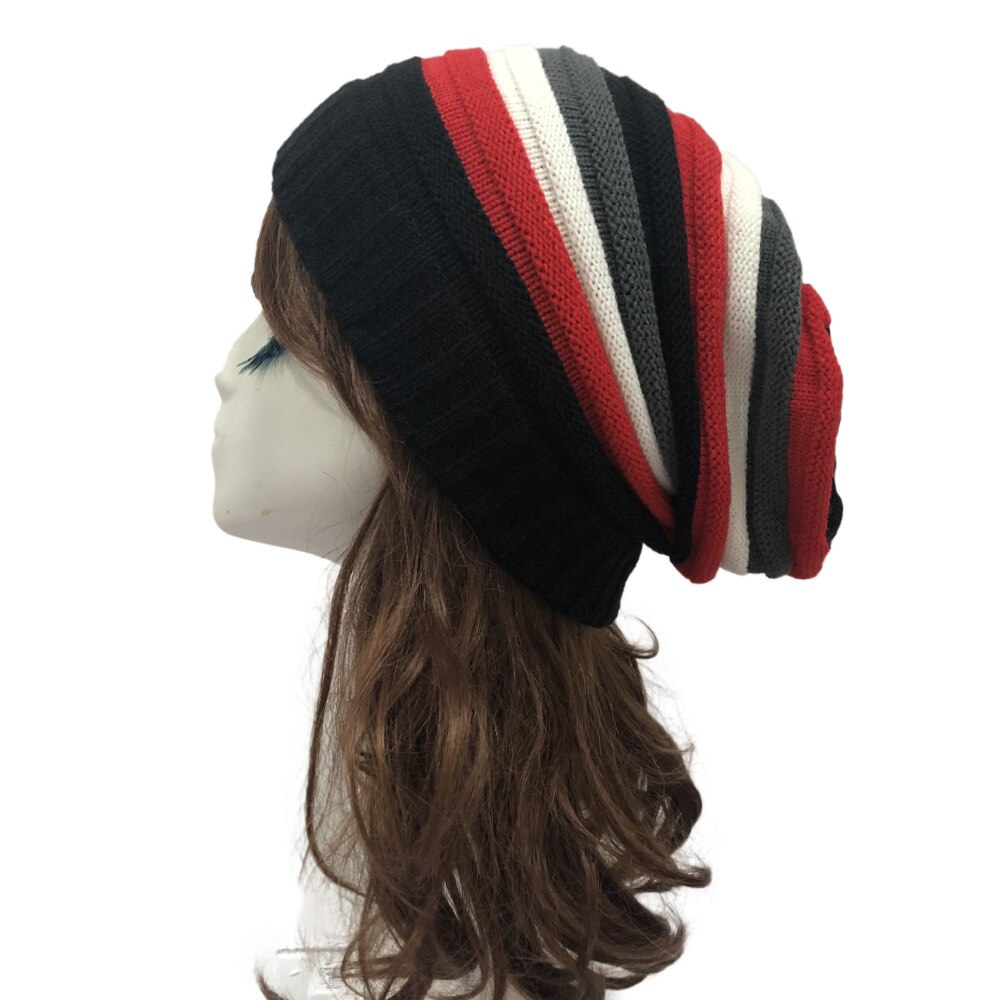 Bonnet Rasta pour hommes et femmes, Bonnet tricoté pour dames, style Hip Hop, Patchwork, à rayures, Ski, Hiver: red white