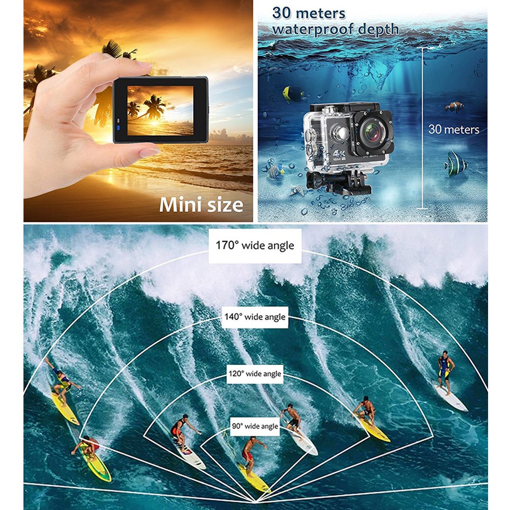4K 16MP Ultra HD Sports Action Camera 170 Degree Wide Angle WiFi DV Camcorder with Waterproof Case Accessory Kit Action Camera