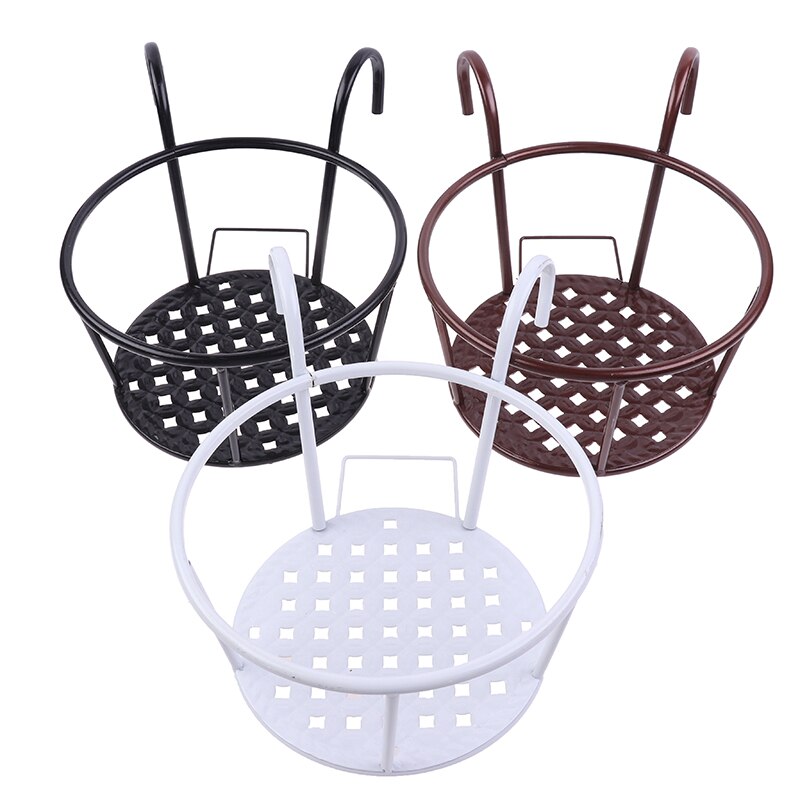 3Sizes Garden Supplies Outdoor Hanging Basket Plant Iron Racks Fence Balcony Round Flower Pot Decor 16*13*9cm