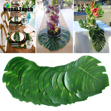 12 stks/partij Stof Kunstmatige Tropische Palm Bladeren Simulatie Monstera Bladeren Hawaiiaanse Luau Party Jungle Strand Thema Tafel Decor