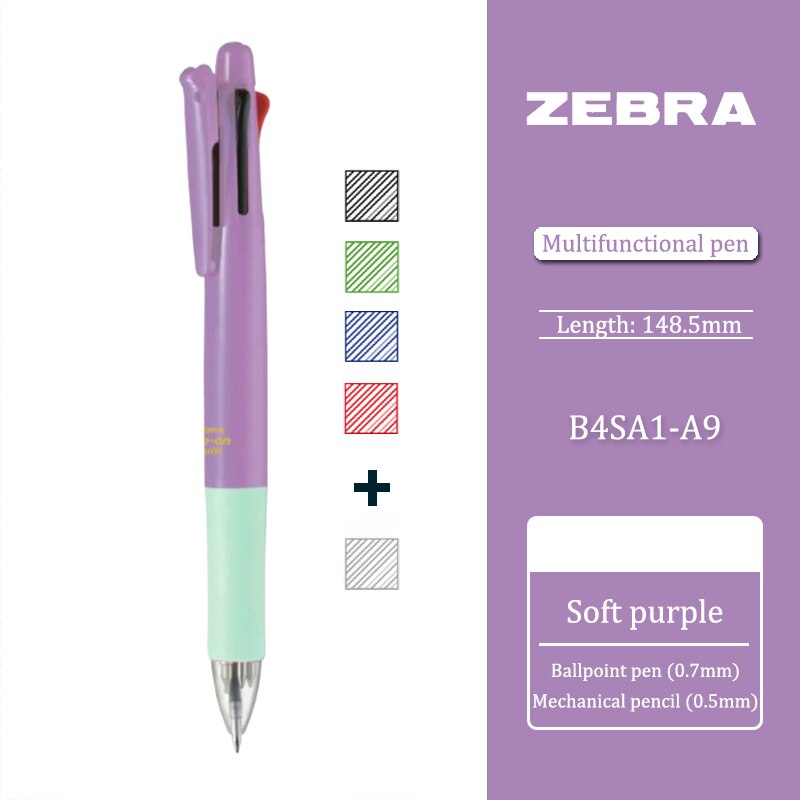 1 st japansk zebra multifunktionell kulspetspenna  b4 sa 1 mjuk tvåfärgad begränsad 0.7+  mekanisk penna 0.5 fem i en student: Mjuk lila