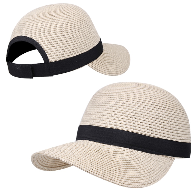 Sombrero de playa sencillo para mujer, sombrero de paja panamá, sombrero de paja con lazo, sombrero con forma de cubo para mujer: Beige