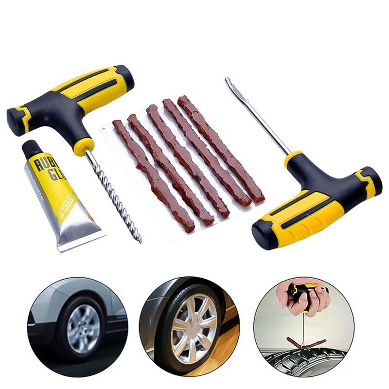 Auto vacuüm bandenreparatieset autobanden reparatieset rubberen strip snellijm vloeibaar 6 stuks/set bandenreparatieset auto fiets auto: Bandenreparatiegereedschap