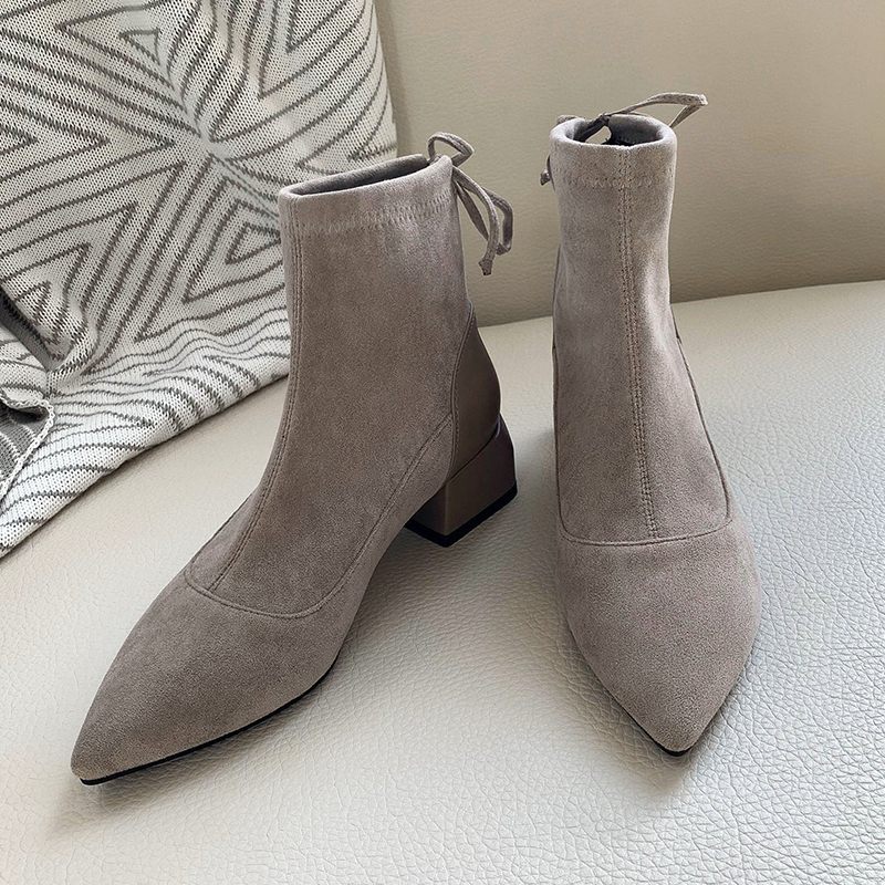 Vinterskor dam ankelboots stretch sammetsskor snörning spetsad tå superstar europeiska ankelboots botas mujer: Kaki / 5