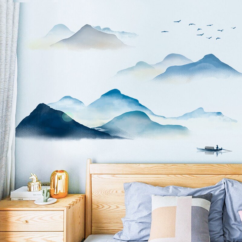 Chinese style wall sticker art ink painting living room wall decor bedroom study room decoration home self-adhesive stickers