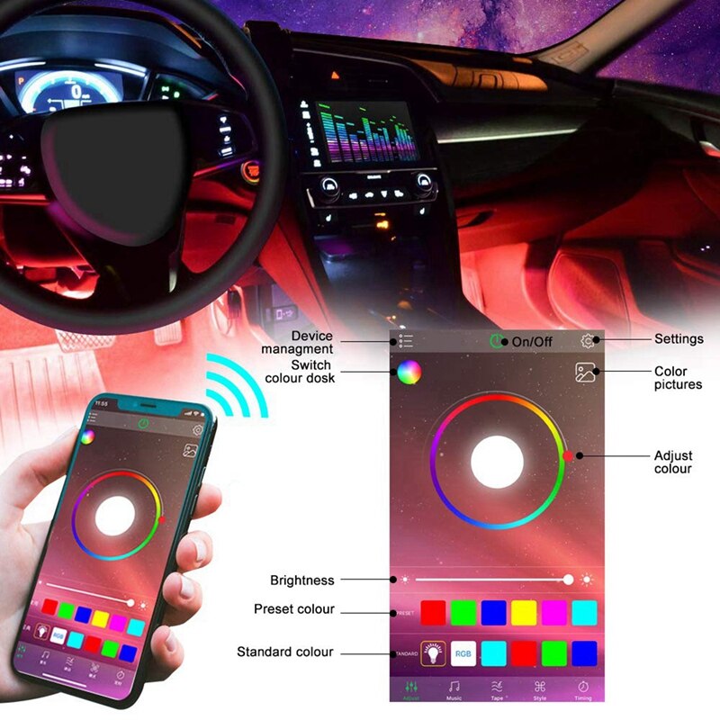 1pcs Foldable Car Racing Trailer Ring Tow Hook & 4pcs Car RGB LED Strip Lights APP Controlled, Waterproof with 48 LEDs