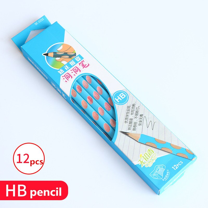 Kawaii 12 unids/set de dibujo HB Hole Pencil Set de madera materiales de arte Sketch carbón lápices escuela pintura papelería: Sky blue