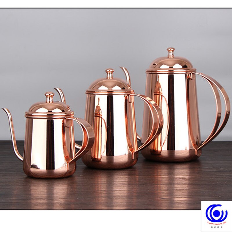 Rose gold color Coffee Tea Pot Long Mouth Gooseneck Spout Kettle Drip Makers Pitcher Cafetiere Stainless Steel 304
