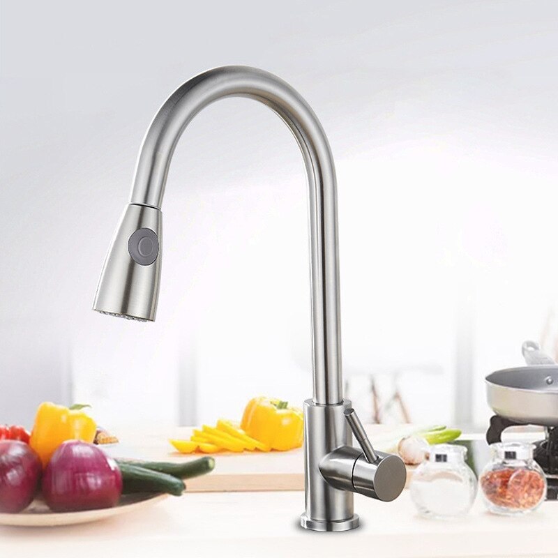 Kitchen Tap Brushed Nickel Kitchen Sink Tap Pull Out Kitchen Mixer Tap Extractable Handheld Taps with 2 Modes 360 Degree