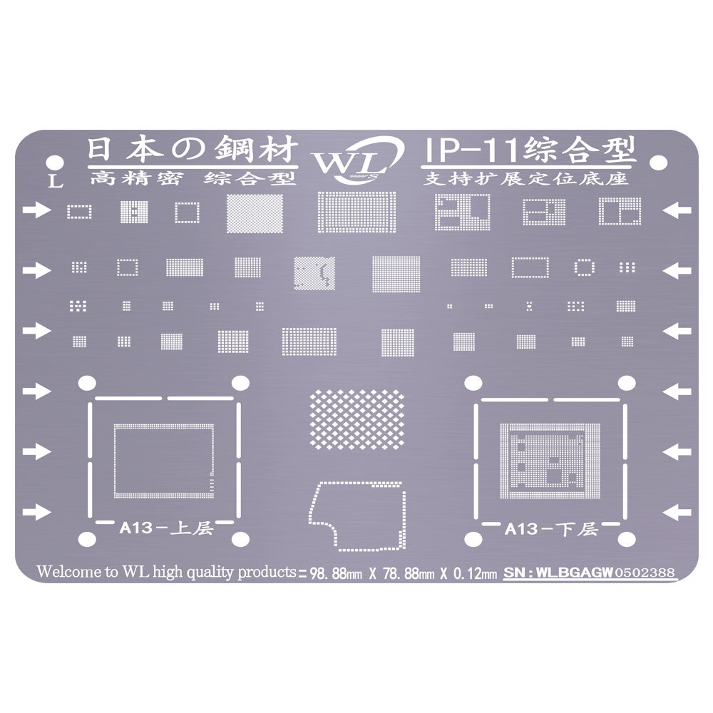 Wl Bga Reballing Stencil Voor Iphone 11 11pro Max Xr Xsmax 8 7 6S 6Plus X chip Cpu Nand Stencil: for 11 11pro promax