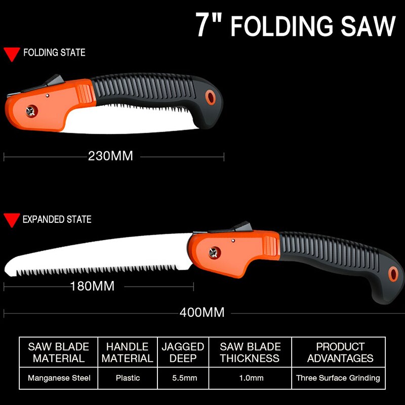 Bærbart hjem manuell frukttre beskjæringe sag trebearbeiding verktøy folding trimmer, hagetrimmer, hjem anti hopper hånd baufil: 7 tommer