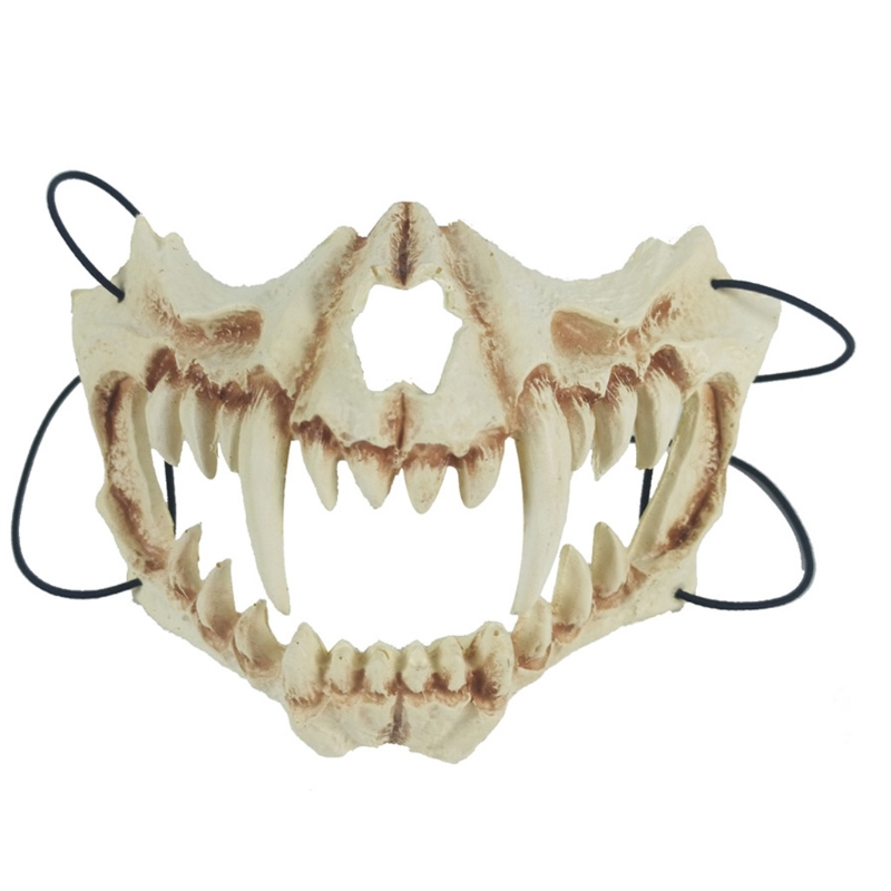 Masque de fête à longues dents, masque à os blanc, démon, samouraï, loup, Dragon, tigre, Houjuu nu, Cosplay, accessoires d&#39;halloween, directe: Tiger