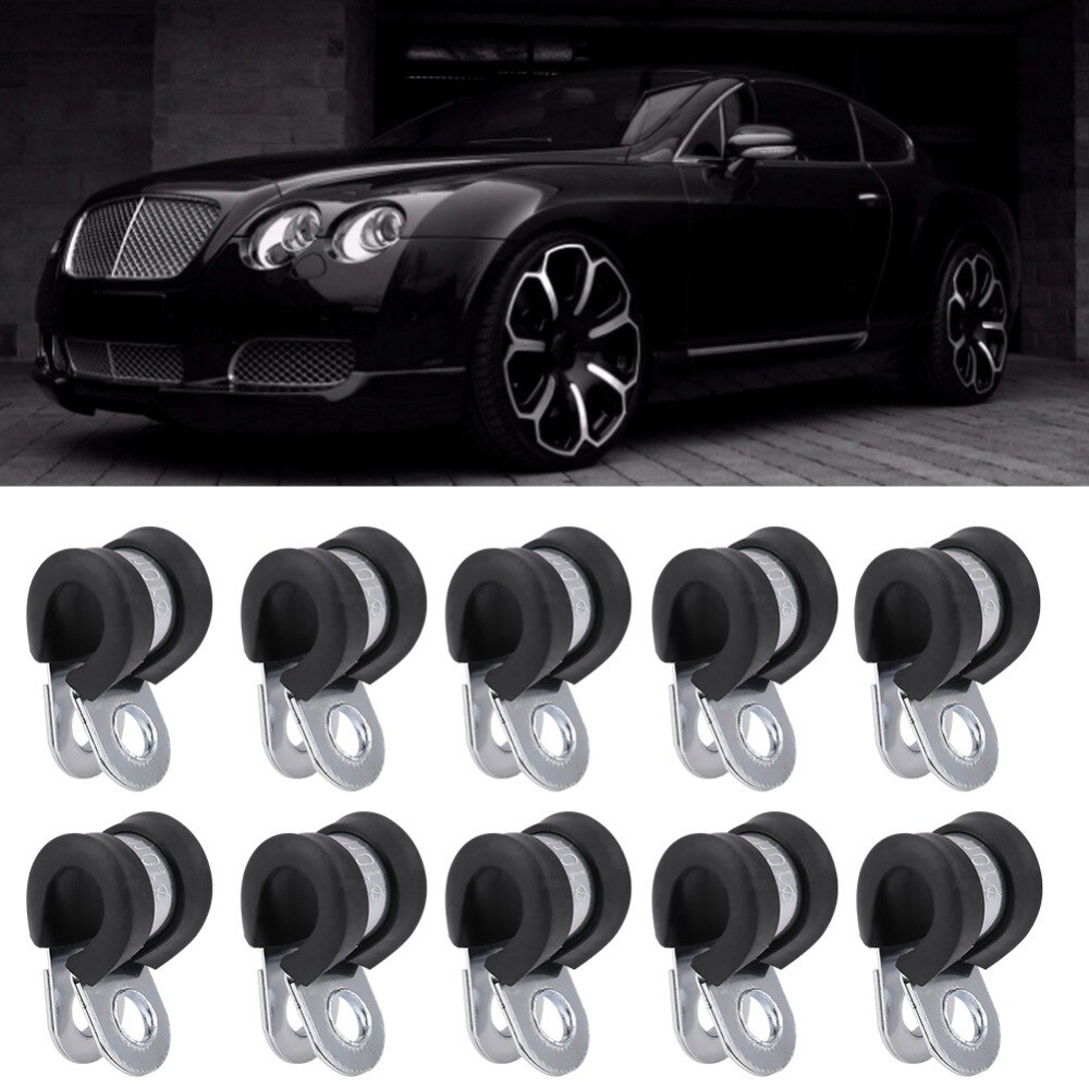 10Pcs 3/8inch(10mm) Fuel Line Clamps Rubber Cushion Clamp Aluminum Material Works Well with Fuel & Electrical Lines