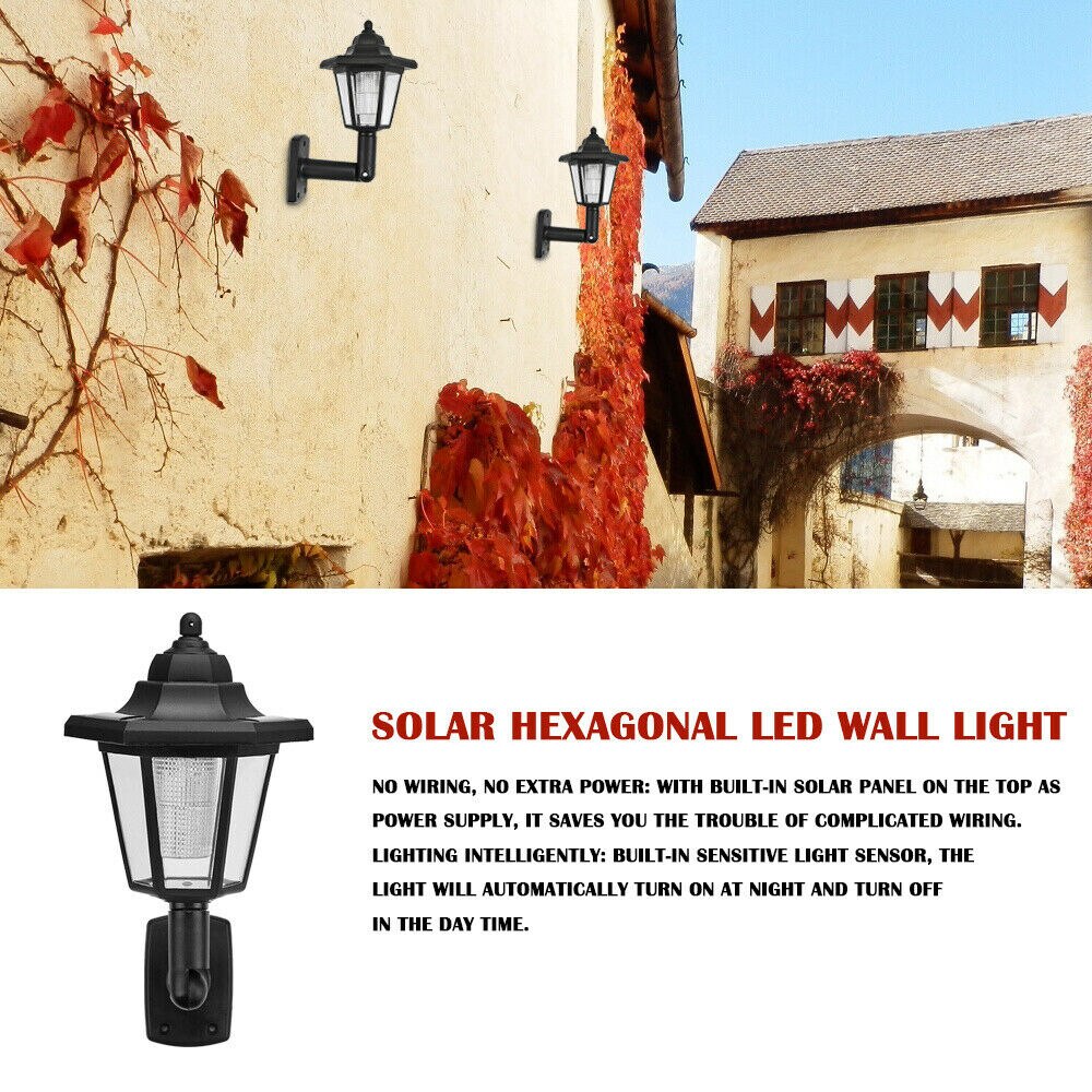 WAKYME Solar Light Outdoors Solar Power Garden Lantern Street Lights Waterproof Solar Energy Hexagonal LED Wall Lamp Sunlight