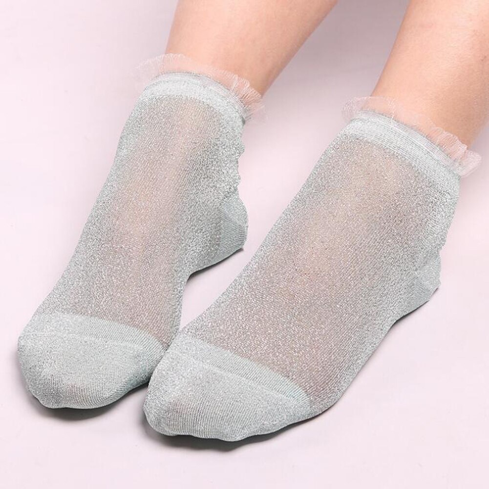 Glitter Ankles Socks Women Socks Spring Summer Shiny Hosiery Thin Casual Girls Sexy Foot Socks Crystal Lace Boat Socks: green