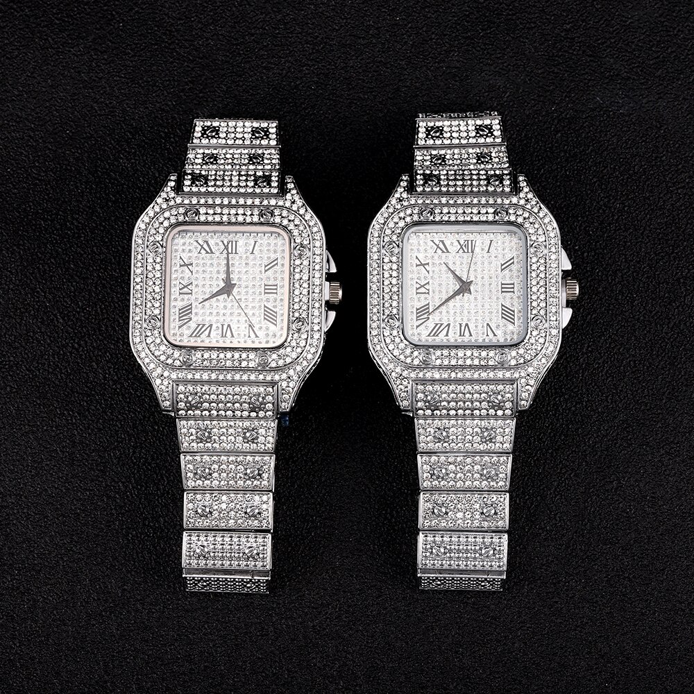 Ijs Uit Droshipping Luxe Full Diamanten Quartz Horloges Voor Mannen Of Vrouwen Classic Stijlvolle Trend Waterdicht Horloge