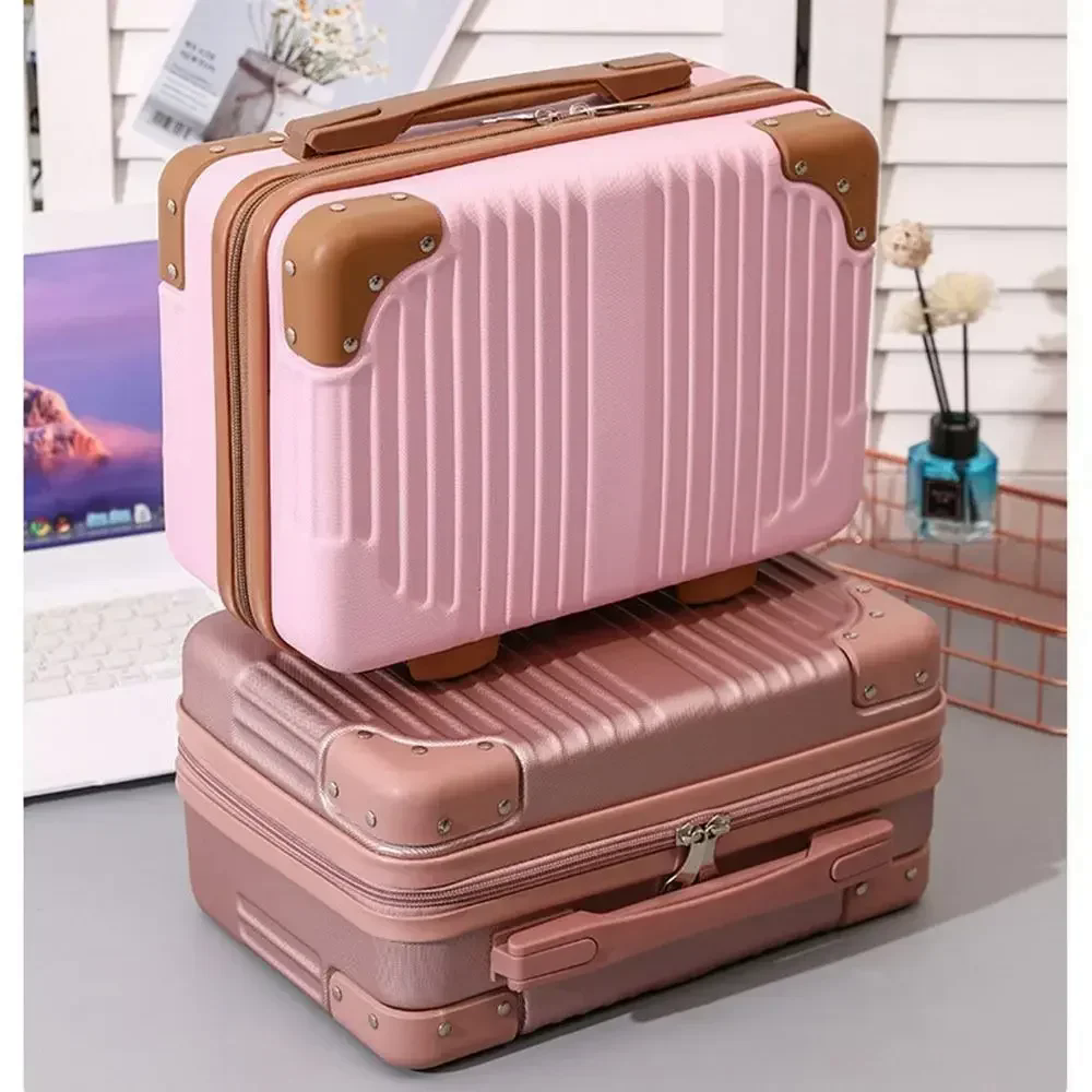 Mini maleta de viaje de 14 pulgadas, caja de cosméticos, organizador de equipaje de mano, estuche de maquillaje, caja pequeña con contraseña, estuche de embarque 2025