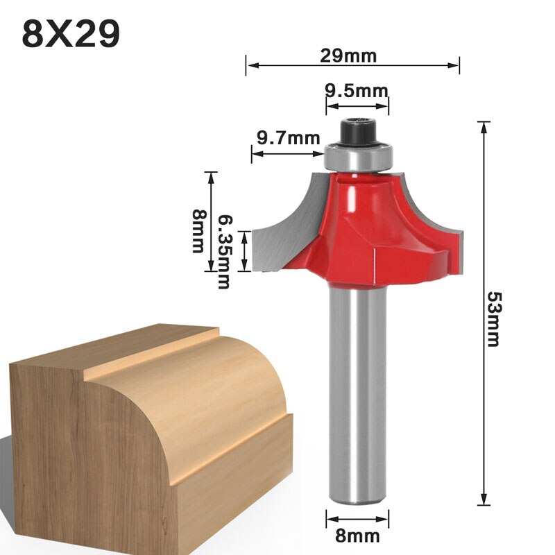 1PC 8mm Shank Corner Round Over Edging Wood Router Bit Large 2 Flute Corner Round Cove Box Bit Woodworking Tenon Cutter Tool