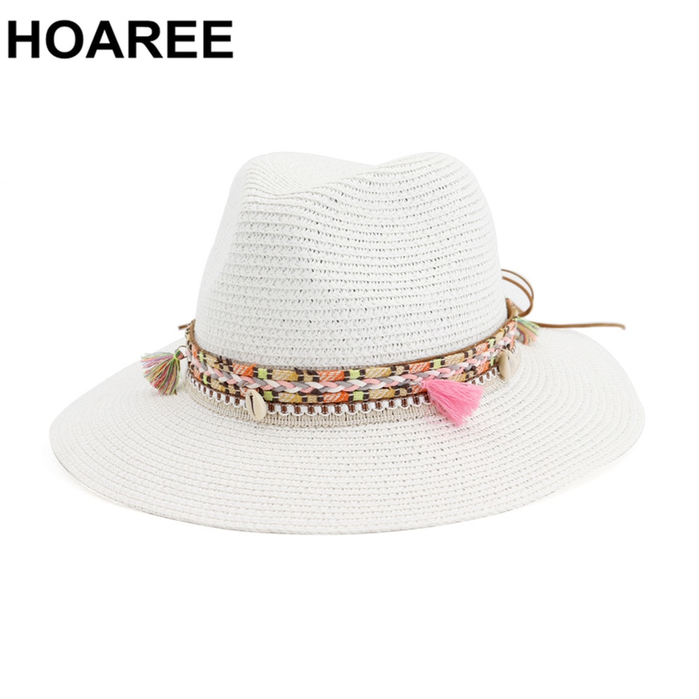 Hoaree strå solhatt vit panama hatt strand dam sommar kepsar sombrero kvinnlig fedora casual dam chapeau