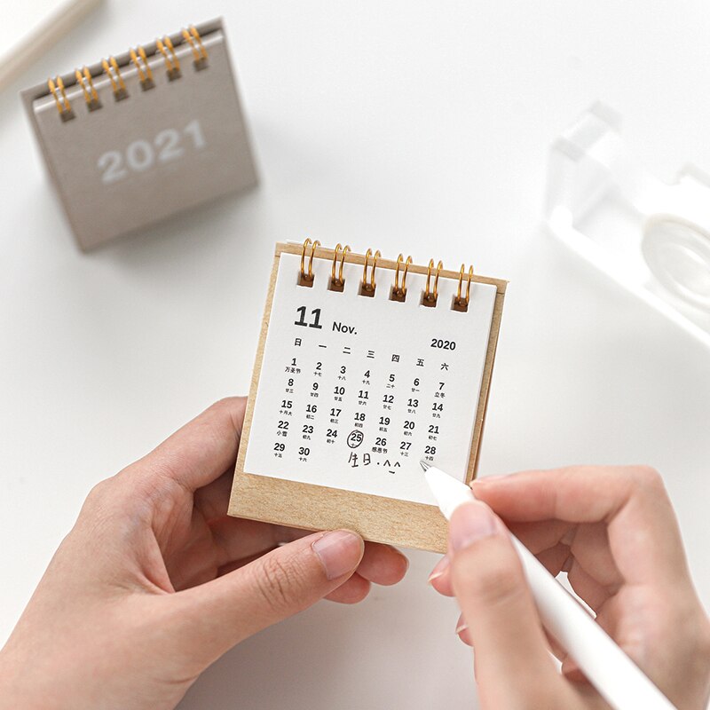 Simple Mini Calendar dual Daily Scheduler Table Planner Yearly Agenda Organizer Desk Table Dates Reminder Timetable Planner