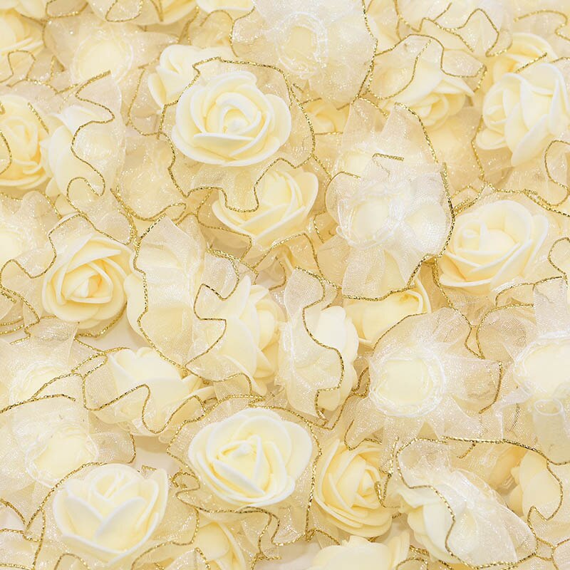 4.5cm 20 sztuk brokat grzywka kwiaty piankowe DIY ręcznie zrobiony kwiatek głowy sztuczne pianki dekoracje ślubne z różami Scrapbooking rzemiosło: F05