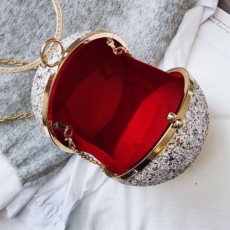 Runde Ketten Abend Taschen Griff Frauen Handtaschen Luxuey Pailletten Crossbdoy Tasche Dame Partei Geldbörsen Schild Clutchs
