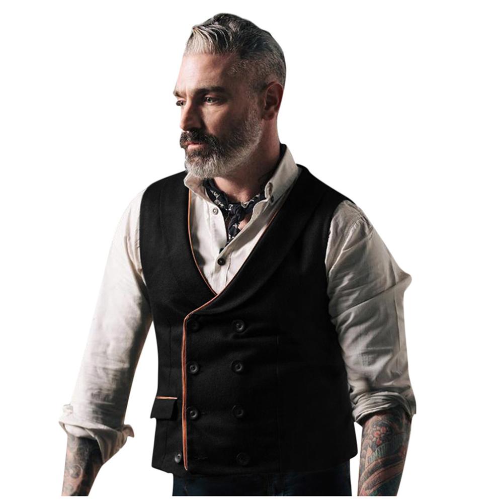 Chaleco de traje Vantage para hombre, chaleco con bolsillos doble botonadura, chaleco de color sólido de mezcla de ante de estilo Casual, ajustado para hombres mayores #
