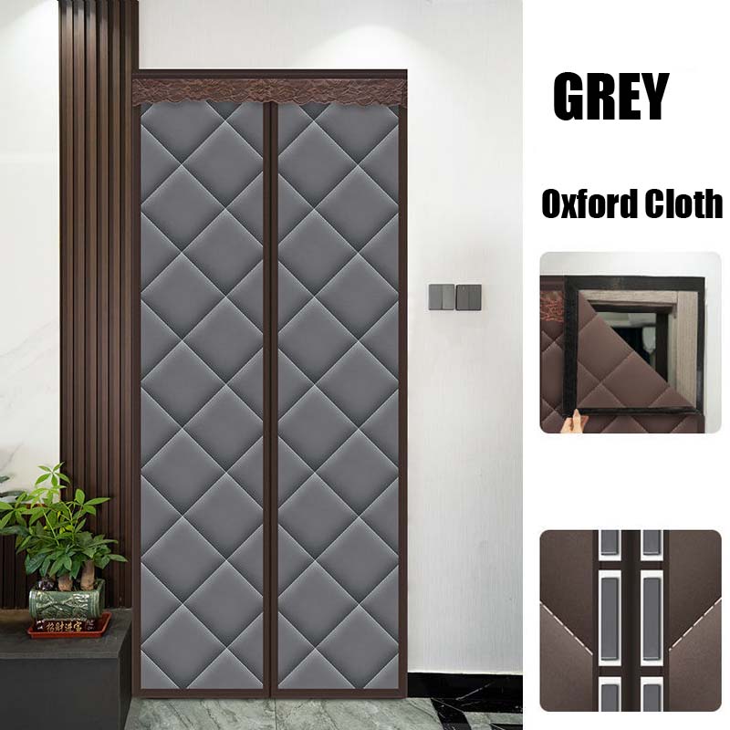 Middle Size Thermal Winter Door Curtain Insulation Home Automatic Close Warm Oxford Cloth Windproof Punch-Free Screen Decoration: Grey / W 90 x H 200