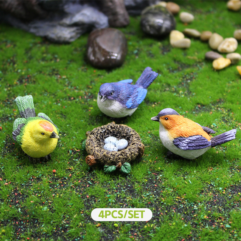 Birdie Beeldjes Tuinieren Ornamenten 4 stks/set Vogelnest Vogel Eieren Landschap Mini Bonsai Simulatie Model Poppenhuis Decor