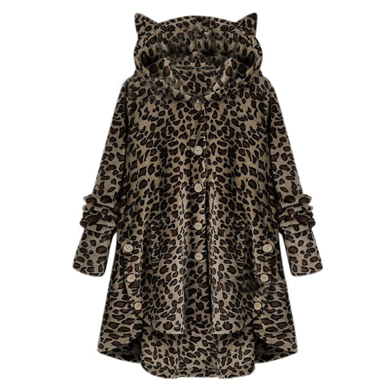 otoño chaqueta de mujer hebilla lateral mullido dobladillo Abrigo con capucha holgado cálido oído largo abrigo