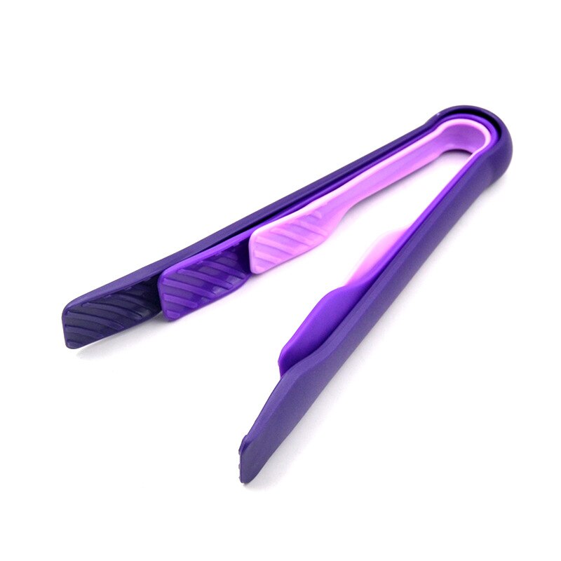 Vacclo Plastic 3pcs/set Food Tongs 6/8/10 Inch Colorful Fruit Cake Bread Catch Eco-friendly Tongs BBQ Steak Roast Sushi Clamps: Purple