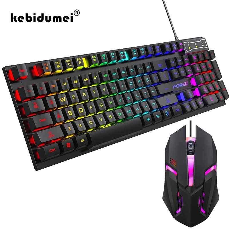 104-toetsen mechanisch toetsenbord met achtergrondverlichting Bedraad gamingtoetsenbord Waterdicht Lichtgevend toetsenbord en muisset voor gamer PC Laptop Kantoor