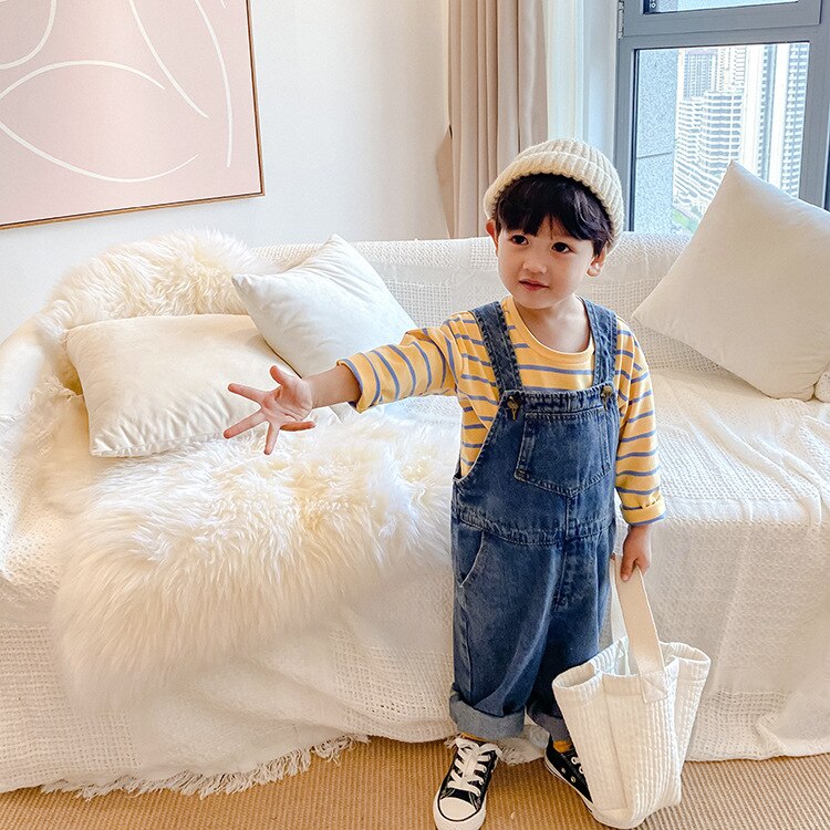 Jongens Meisjes Losse Toevallige Denim Overalls Meisjes Herfst 2 Kleuren Wijde Pijpen Alle-Wedstrijd Broek Jarretel