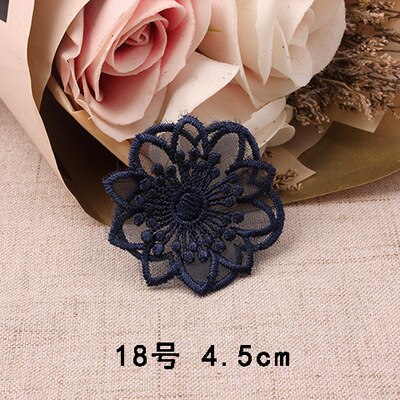 Parches bordados de encaje azul oscuro azul marino, iones para coser en ropa, apliques de mariposa y flores de Organza para ropa, pantalones vaqueros, vestido, rayas DIY