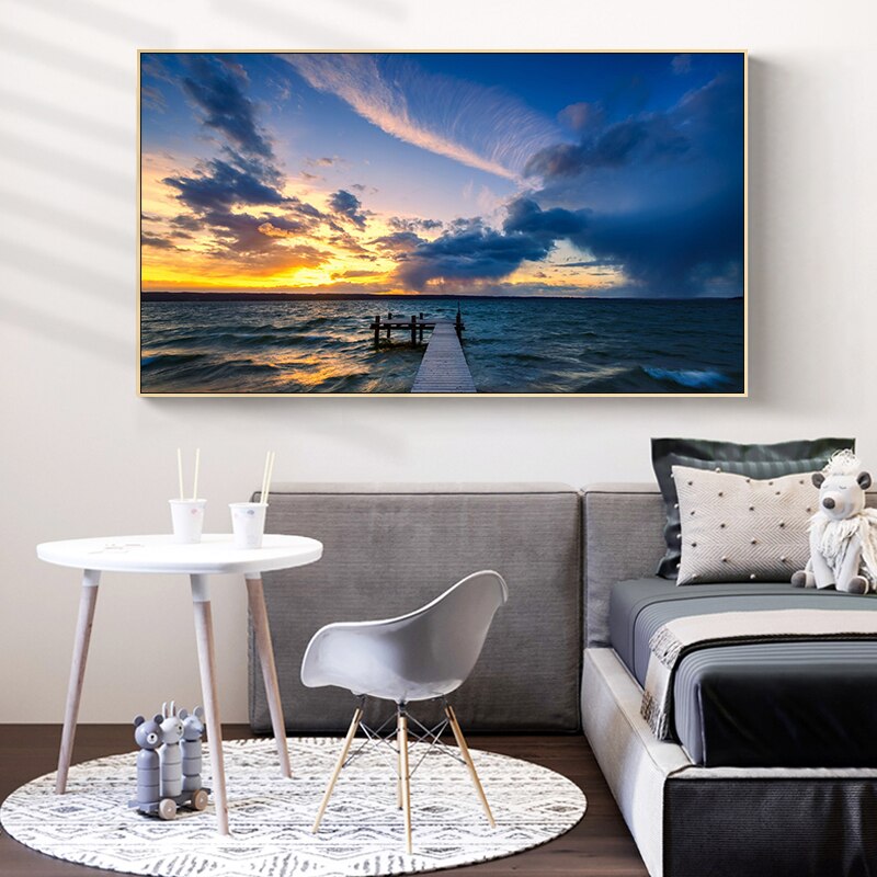Schilderen op nummer kunst handgetekende illustratie landschap schemering lucht roze wolken huis gang decoratief schilderij