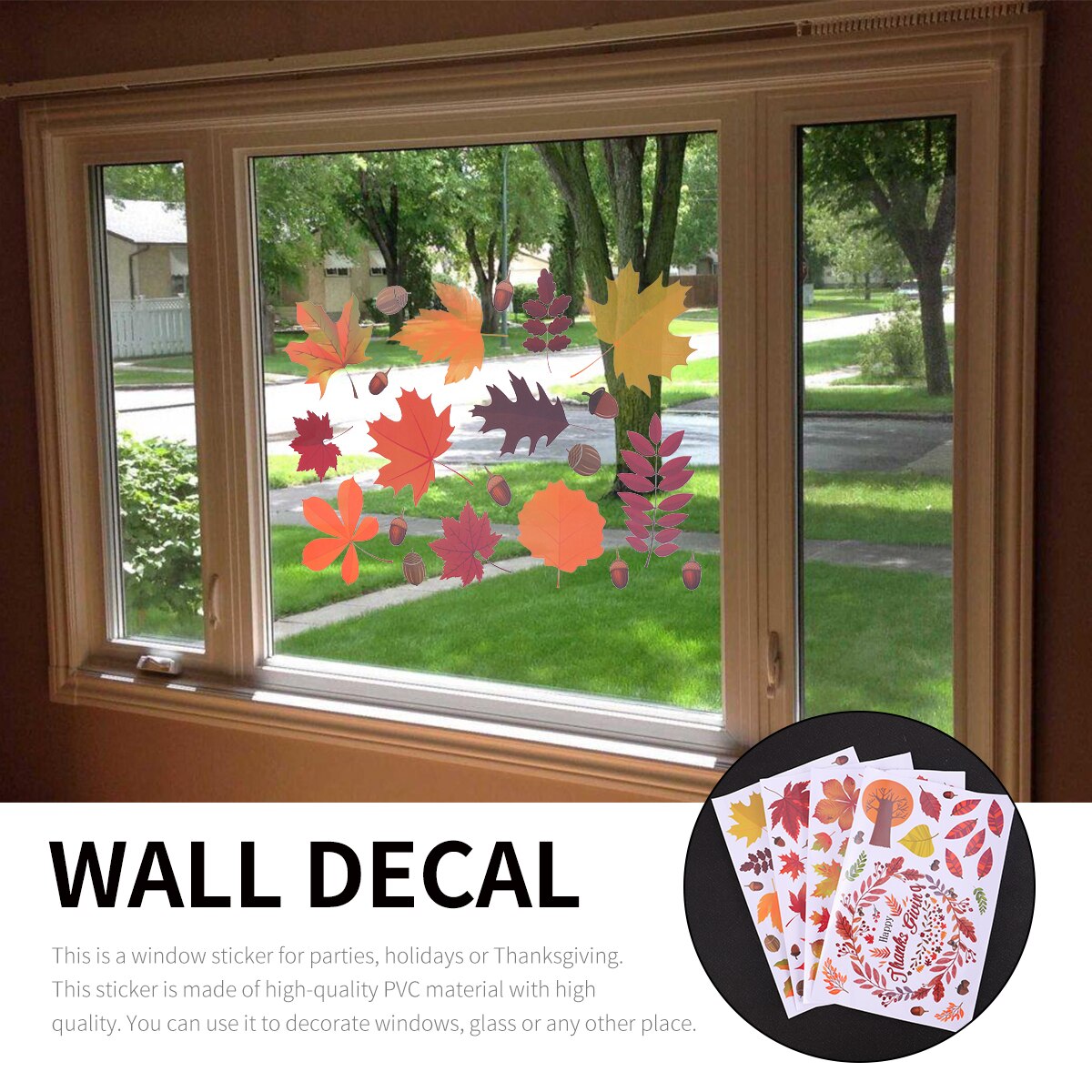 4 Sheets Autumn Style Stickers Glass Window Stickers Maple Leaf Wall Decals Glass Window Film Stickers Party Decoration