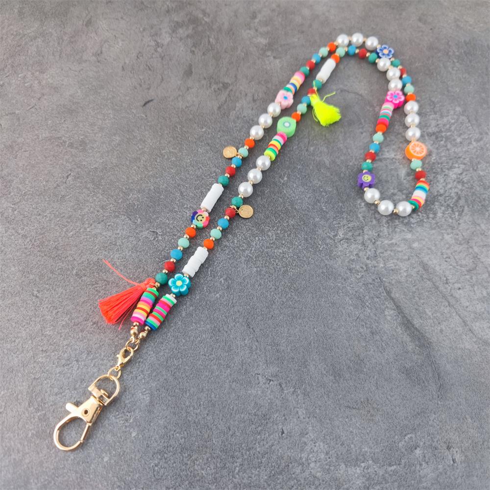 Boho Lanyard Helmillä - ID-korttiteline - Kesäranta Kaulakoru Tarvike: Punainen