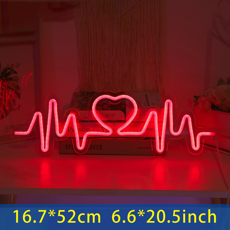 Hartslag Neon Sign Licht Led Liefde Logo Lamp Bruiloft Lighing Backplane Bekentenis Kerst Decor Achtergrond Muur Usb Aangedreven: Heart-Red